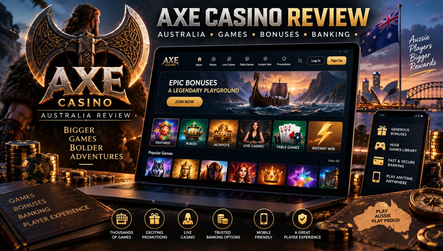 Axe Casino review for Australian players featuring games, bonuses, banking and mobile casino